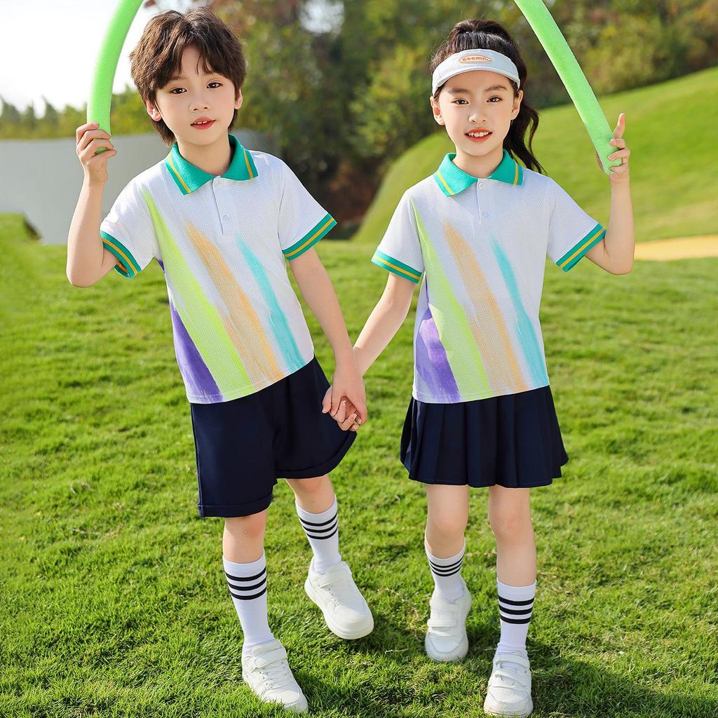 Primary School Summer Short Sleeve Uniform Set for Kindergarten & First Grade - Sports & Graduation Two-Piece Outfit
