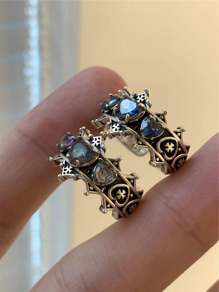 2025 Romantic Vintage Cubic Zirconia Love Heart Cross Rings for Women Girls Bridal Wedding Engagement Jewelry Gift