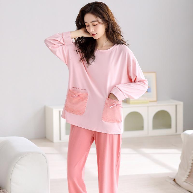 Spring and Autumn Premium Pajamas Women's Long Sleeve Summer Thin Pullover Two-piece Loungewear Ice Silk Modal 1011 New