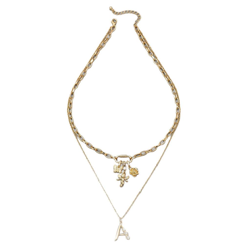 European and American High-end Double-layer Layered Angel Letter Multi Pendant Fashion Personality Light Luxury Niche Necklace for Women