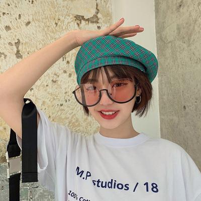 Béret Plaid Rétro Japonais de Plage pour Femme Été Fin Respirant Chapeau de Peintre Polyvalent Mignon Chapeau Octogonal Doux pour Fille