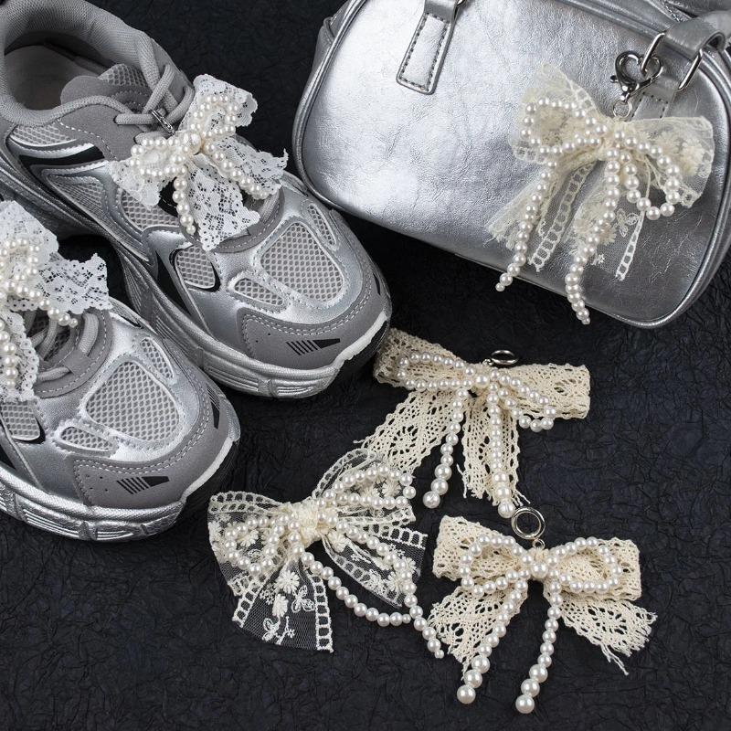 Pearl Bow Shoelace Charms Fashion Decorative Shoe Flower Buckle Trendy Sneaker Accessories for Women's Footwear Decoration