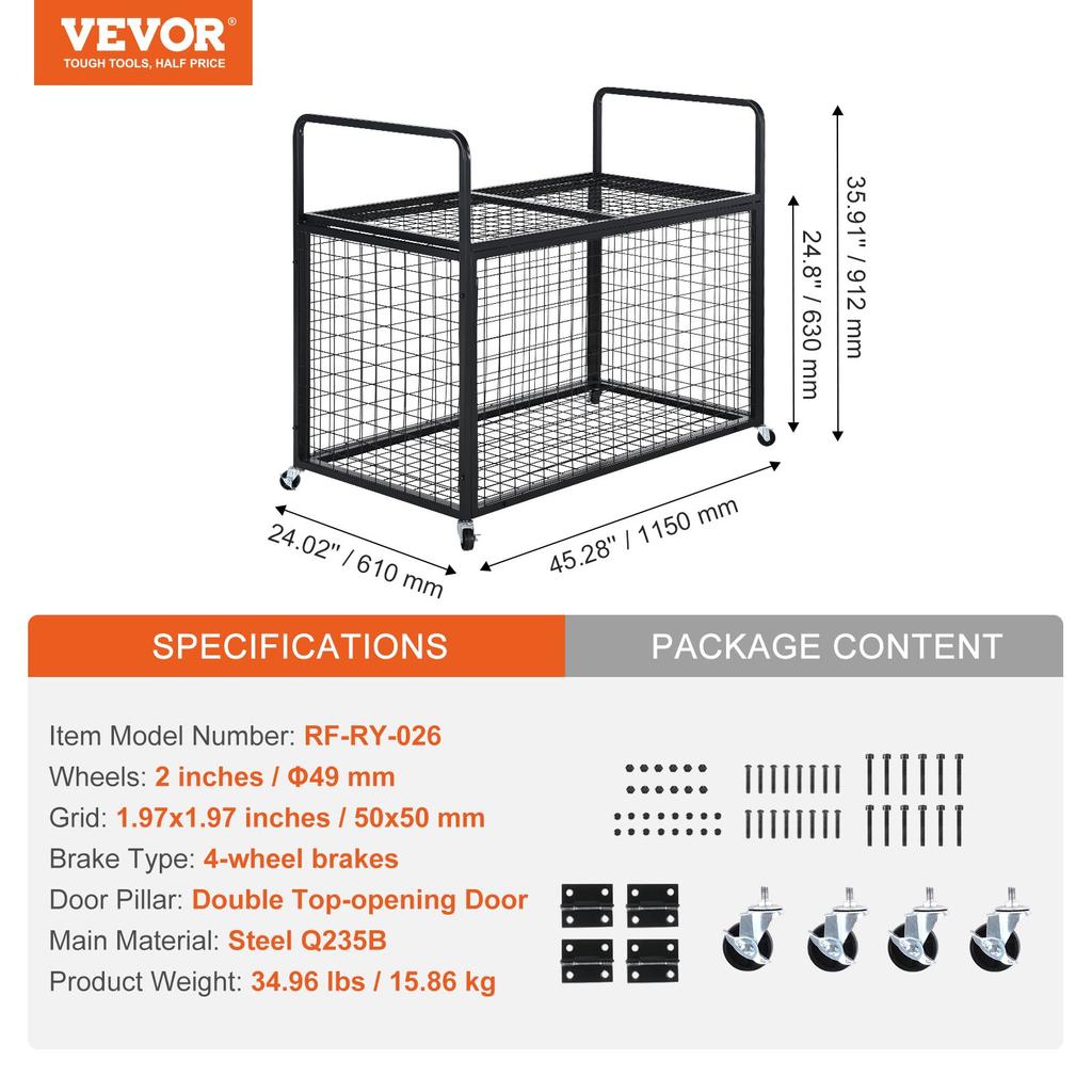 VEVOR Rolling Sports Ball Storage Cart, Lockable Basketball Cage with Double Lids, Sport Equipment Holder Organizer for Indoor Outdoor