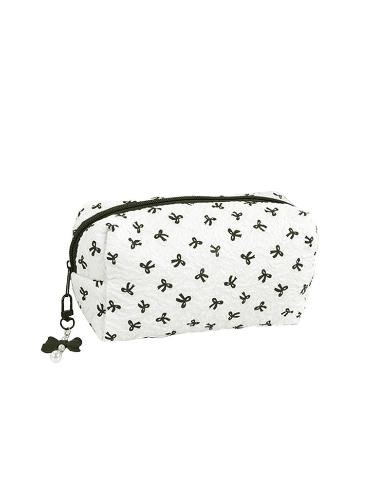 Bow Tie Pattern Pencil Case, Creative Butterfly Tie Zipper Pearl Pendant, Fashion School Supplies - Back To School Essential