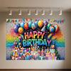 Colourful Happy Birthday Theme Backdrop Supplies 3D Ballon Background Banner Kids Birthday Party Decorations Photo Shoot Props
