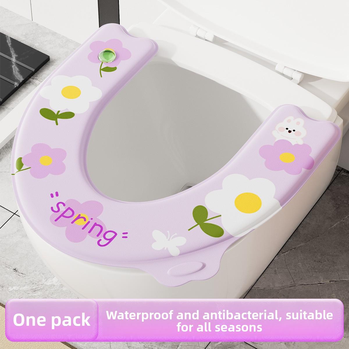

All-season Toilet Seat Cover for Household Use. Large Size. Waterproof for Summer. Washable. Adhesive-backed Toilet Seat Cover.