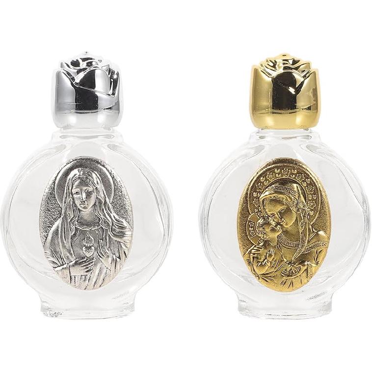 2pcs Glass Holy Water Bottle, Decorative Bottles Holy Water Container, Religious Empty Oil Containers for Catholic Christian Party Church 6.7x4.2cm
