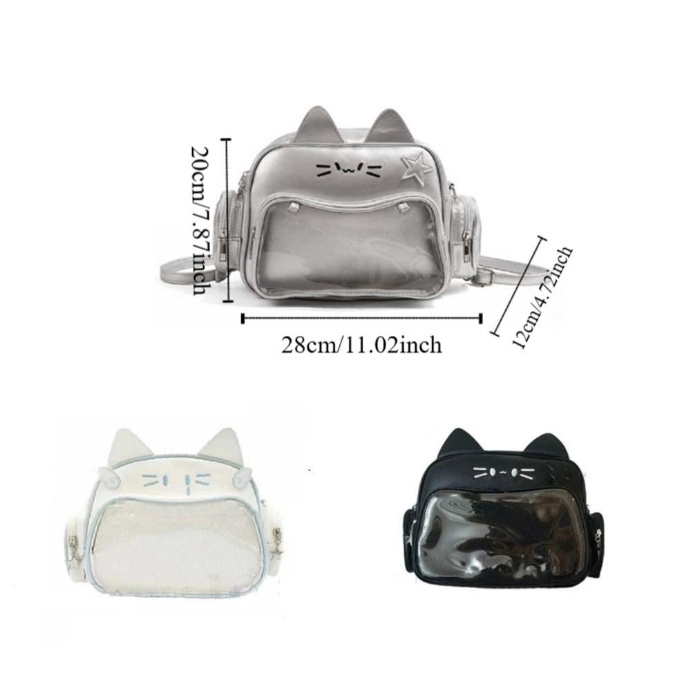 Zaino Fashion PU Trasparente con Tasca e Zip Multifunzione Kawaii Gatto Itabag Viaggio
