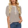 Women Casual Loose Striped Ruffled Collar Short Sleeve T Shirt Top
