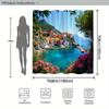 1pc Cinque Terre Italy Village Shower Curtain - Vibrant Coastal Cliffs, Colorful Houses & Hydrangeas Scenic View, Durable Polyes