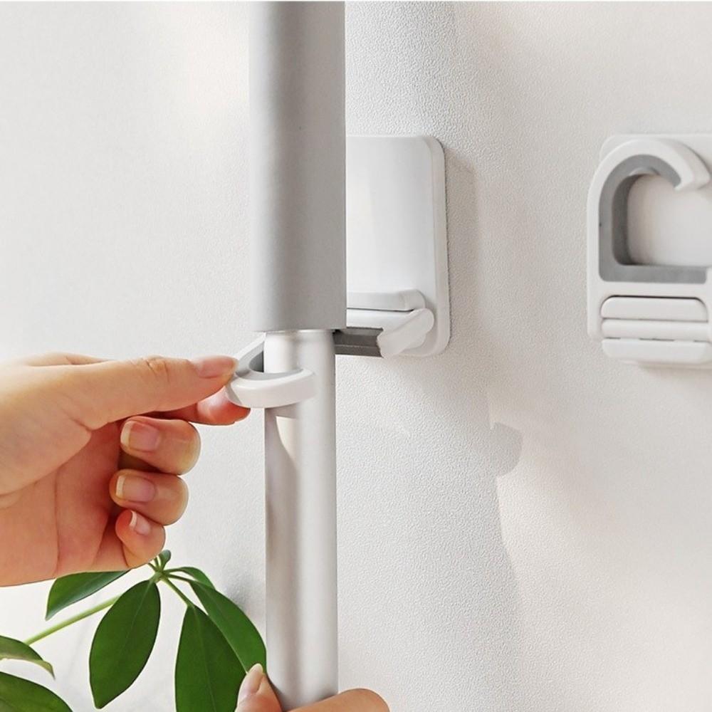 3pcs Wall Mount Mop Holder Self-Adhesive Hanger Storage Hook Utility Mop Clip  Home Organization
