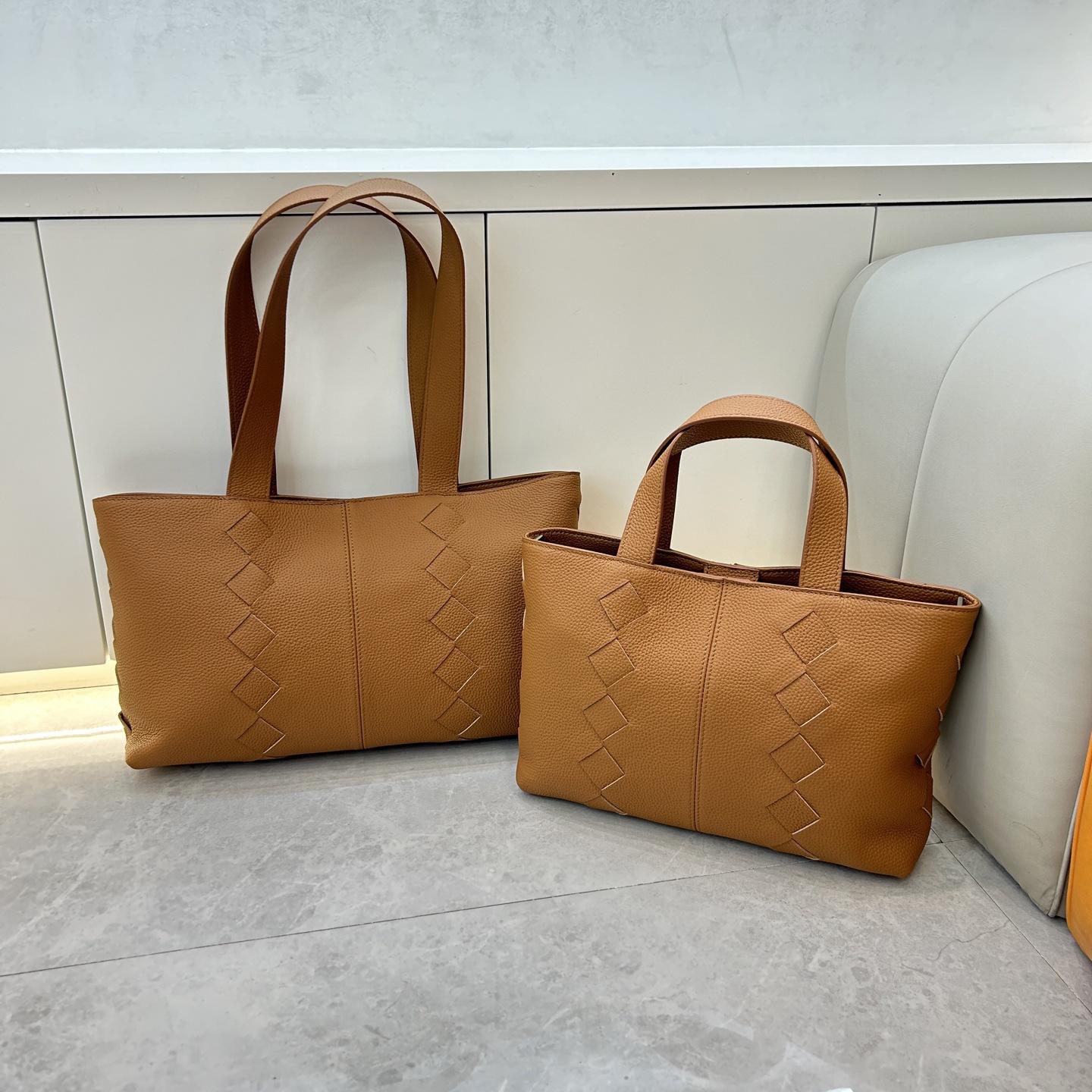 

Handmade Knitted Top-Layer Cowhide Tote Bag Style Breathable Large-Capacity Casual Single Shoulder Handbag Crossbody Bag 30x8x20cm коричневый