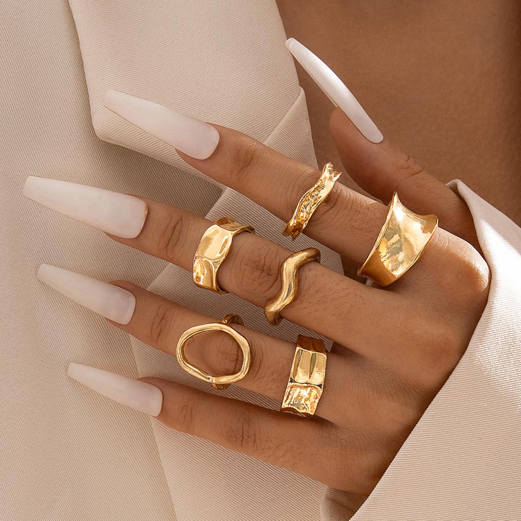 2026 New Trendy Geometric Gold Silver Colour Set Rings for Women Adjustable Finger Ring Party Wedding Jewelry Accessories