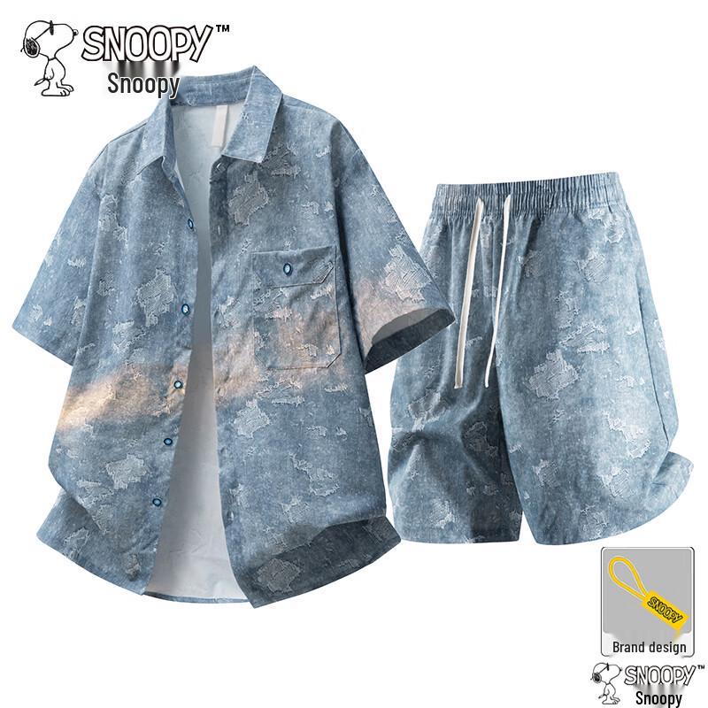 SNOOPY Men s Casual Short Sleeve Shirt & Shorts Set 3XL