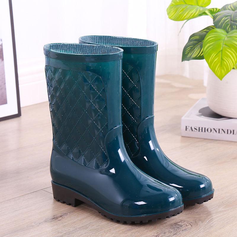Damskie Kalosze do Połowy Łydki - Antypoślizgowe, Grubo Podeszwowe, Wodoodporne z Ciepłą Bawełnianą Podszewką na Jesień/Zimę