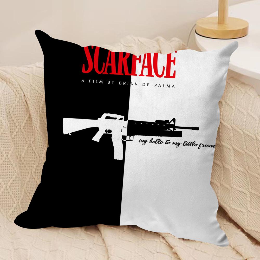 Classic Movie SScarface Cushion Cover Silky Short Plush Invisible Zipper Dustproof Sofa Pillow Case for Home Decor