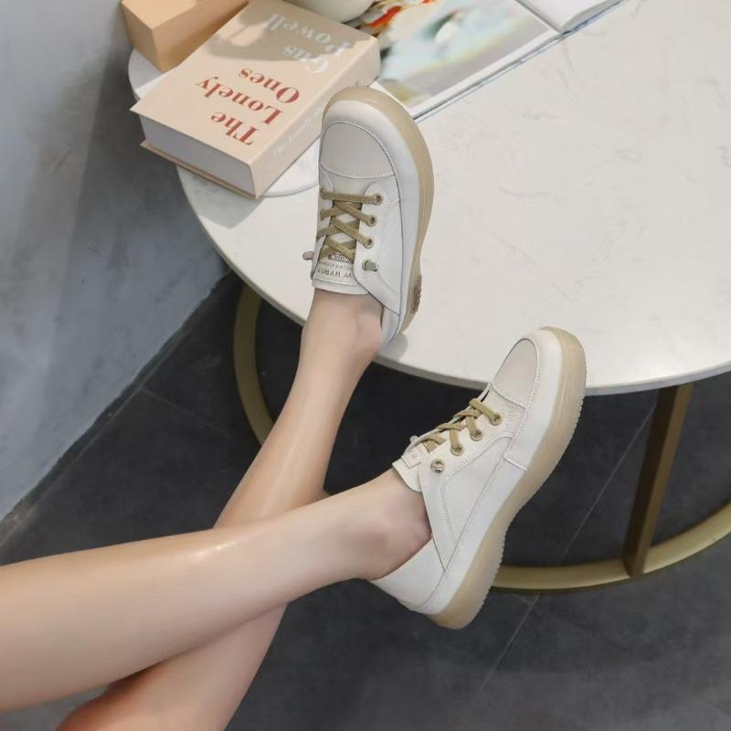 Leather Little White Shoes Women's 2025 New Casual Single Shoes Two Wear One Pedal Loafers Comfortable Flat Baseplate Shoes Light