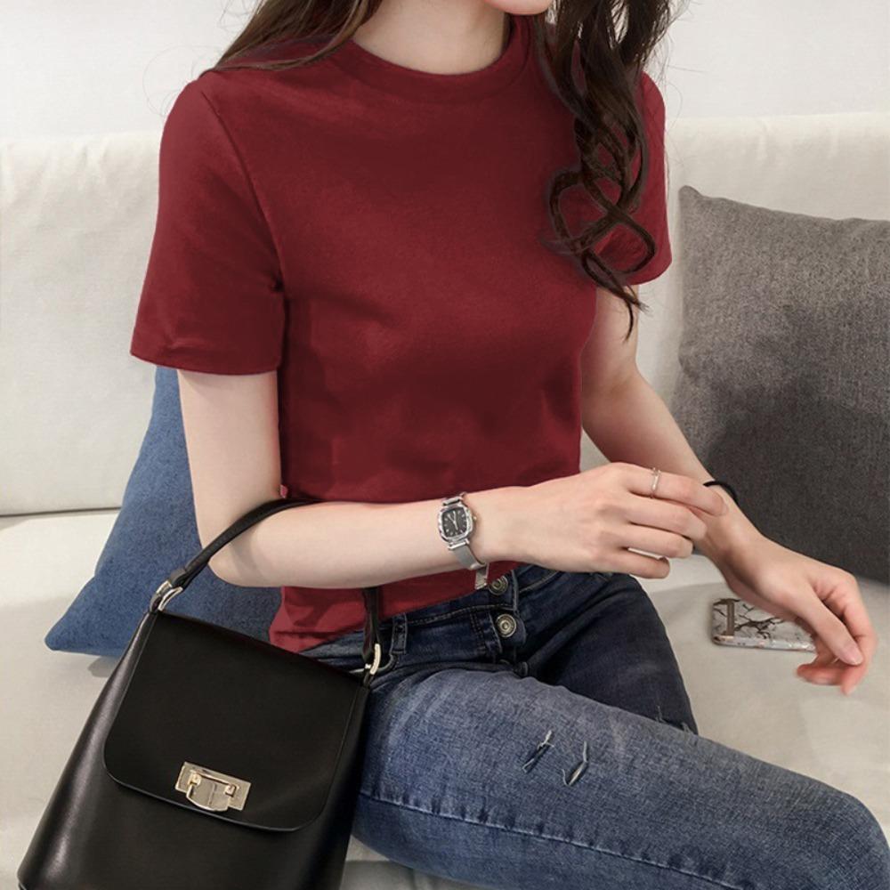 ins women's loose t-shirt women's summer 2026 Korean version of the new slim-fit solid color women's t-shirt