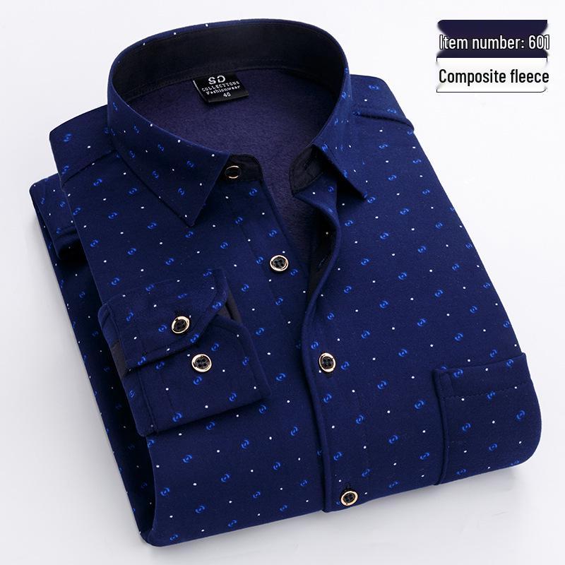 

Чоловіча тепла сорочка на флісовій підкладці Golden Shield для осені/зими - діловий одяг для чоловіків середнього та похилого віку 4XL (165-185 jin)