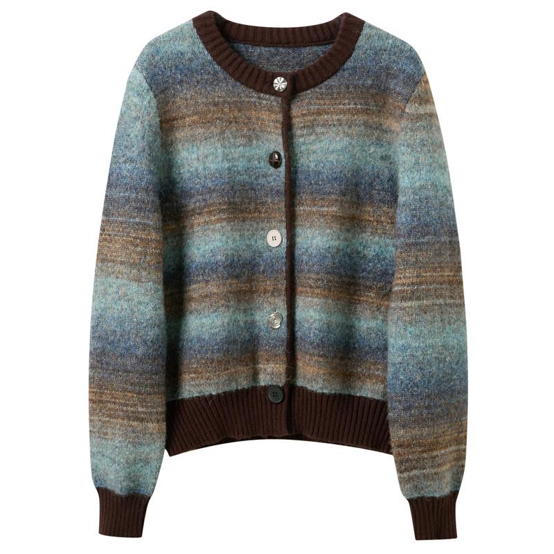 Sancai Winter Gradient Striped Button-Up Knit Cardigan