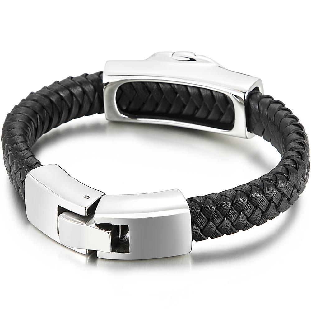 Gotiska Djursmycken 316L Rostfritt Stål Kung Lejonhuvud Armband för Män Herr Flätat Läder Manschett Wrap Armband Armband