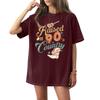 Women's Round Neck Short Sleeve T-Shirt with Music Festival Print for Casual Events