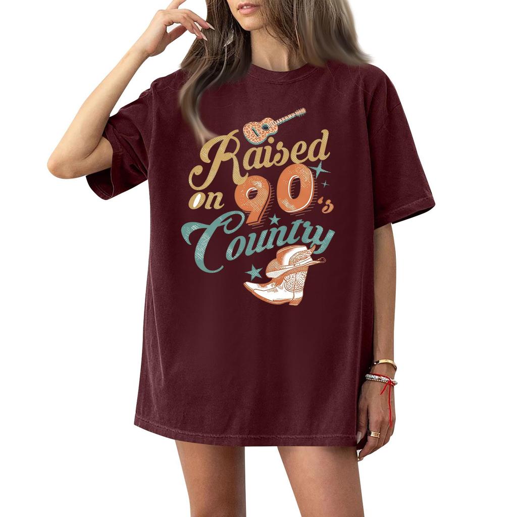 Women's Round Neck Short Sleeve T-Shirt with Music Festival Print for Casual Events