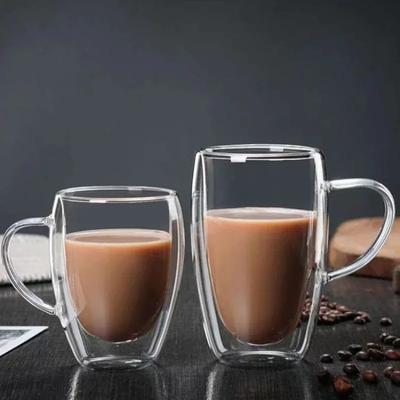 Taza de vidrio de borosilicato de doble pared transparente resistente al calor con asa para café, leche, jugo, agua, regalo para amantes del café