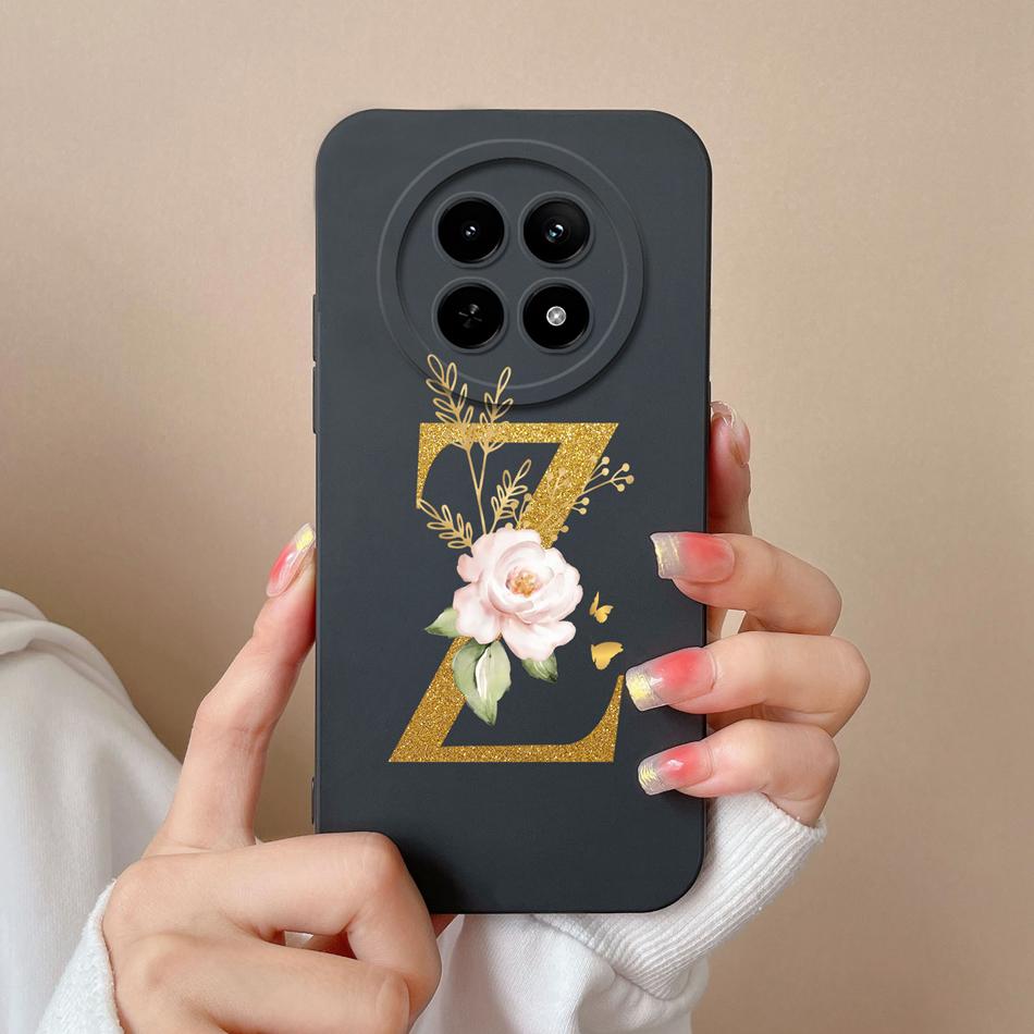 Cases For OPPO Realme12 12x 5G Elegant Rose Letter Soft Liquid Silicone Lens Protective Back Covers For Realme 12 X Bumper Funda