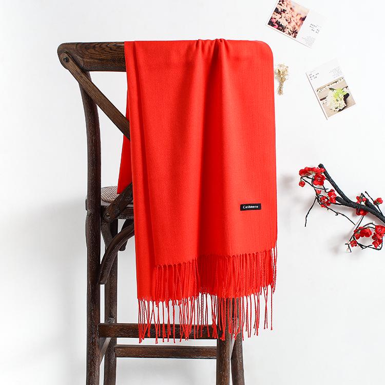 Women's Bright Red Imitation Cashmere Scarf: Warm Autumn/Winter Shawl and Neck Warmer