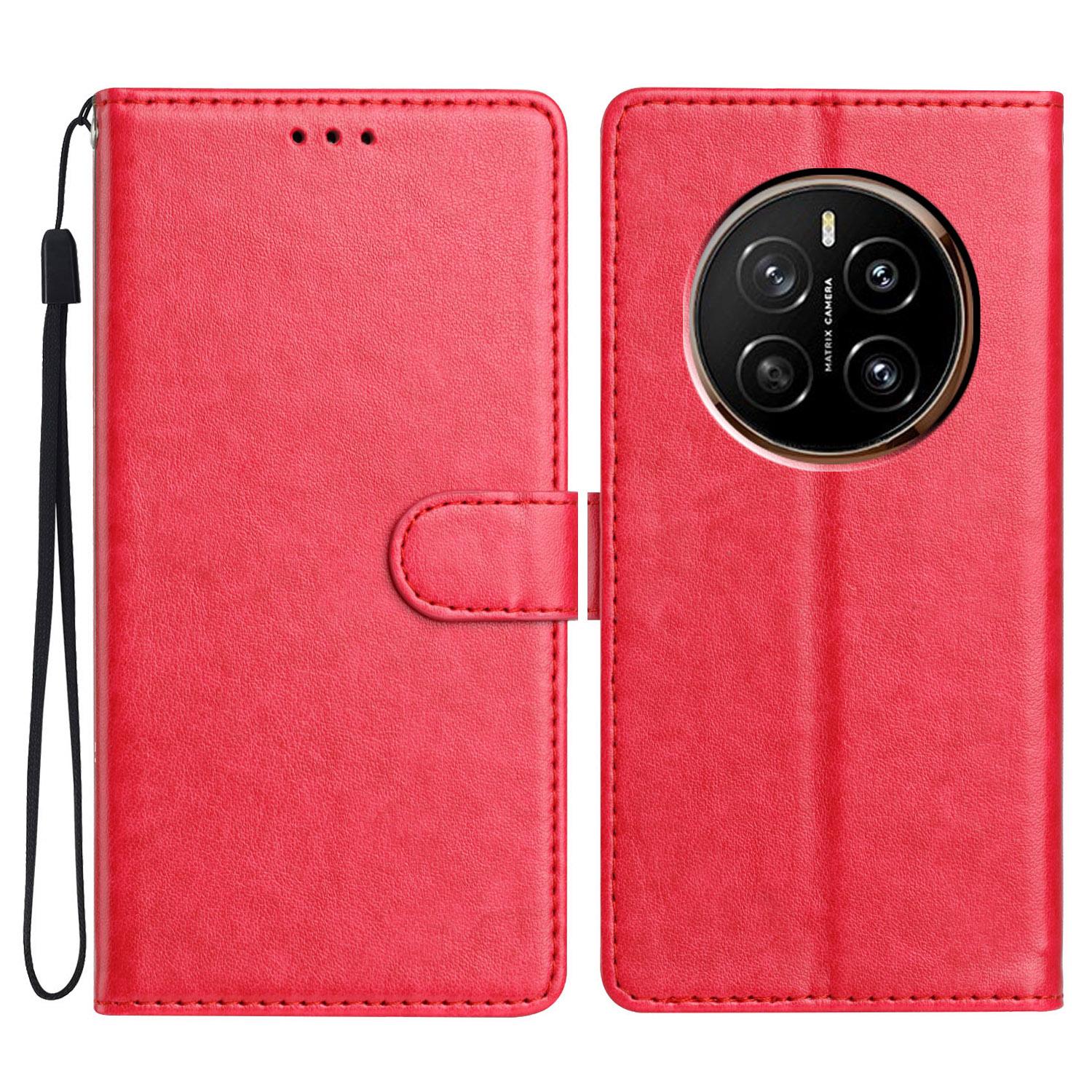 

For Honor Magic7 5G Leather Case Wallet Stand Phone Cover with Handy Strap Rose