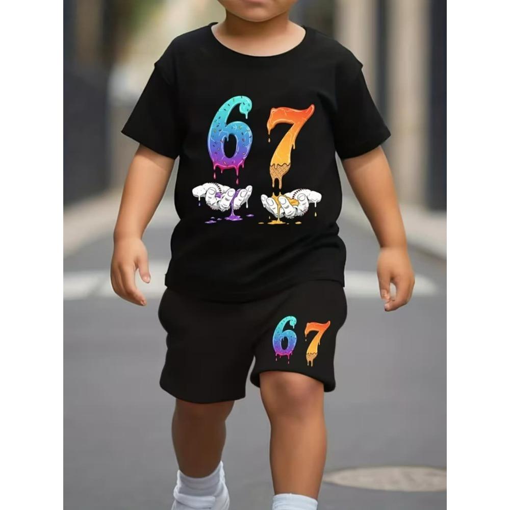 

Kids Funny 67 Printed 12 Colors Kids T-shirt and Shorts 2 Piece Set Summer Home Outdoor Casual Outfit for Boy and Girl s T-shirt Sports Set 5-6Y