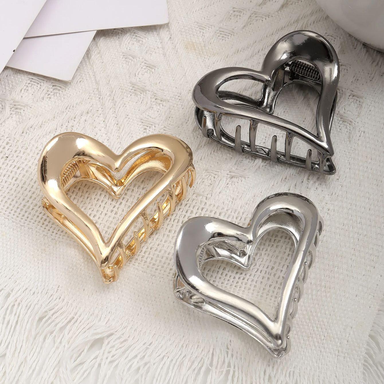 Металлическая маленькая заколка-краб в виде полого сердечка для волос на затылке, милая, крутая, для крутых малышек, заколка-акула, аксессуары для волос Size fits all