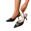 Women's Pointed Back Empty Sandals Rhinestone Bow High Heels Mueller Shoes