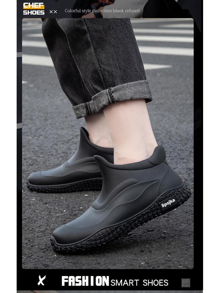 Men’s Waterproof Non-Slip Short Rain Boots - Thick Sole Wear-Resistant Rubber for Outdoor and Kitchen Use