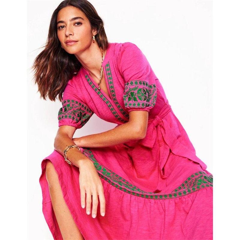 Товар из внешней торговли, Британская Bd, Длинное платье-трапеция с тяжелой вышивкой, Новая модель с официального сайта, Полностью хлопковое, удобное, женское Rose Red 22 R