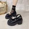 Neue klobige Absatzschuhe 2026 Höhensteigernd Übergröße Französischer Stil Schleife Retro Süß und Cool Kleine Damen Lederschuhe