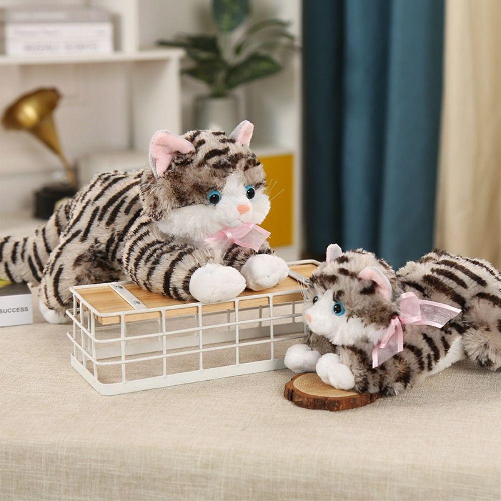 Realistic Simulation Cat Plush Toys Soft Fluffy Kitten Cuddle Pillow Voiced Cat Doll Soothing Toy