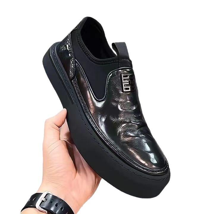 Loafers Men's 2025 Spring New Men's Shoes Platform Leather Shoes British Style Increase Round Head One Pedal Lazy Shoes Tide