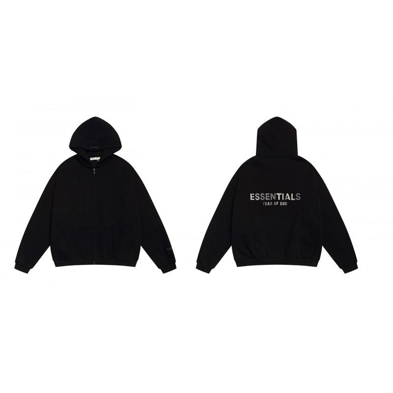 Essentials Kapuzen-Reißverschluss-Sweatshirt Herren Damen Oversized Baumwoll-Pullover Mit Buchstaben-Print Auf Dem Rücken Winterlich Warm Fleecegefüttert