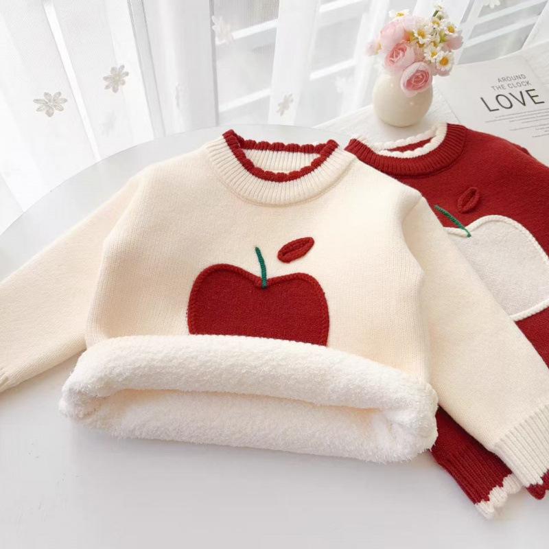 

Girls Thickened Knitted Wool Sweater - Long-Sleeve Pullover for Autumn/Winter [One-Piece Lambswool] 130cm