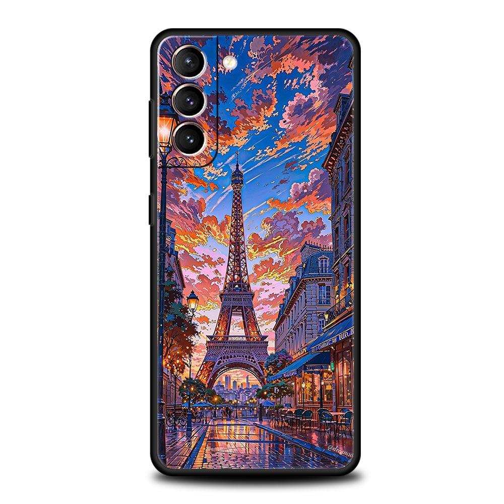 Red Umbrella Eiffel Tower Soft Phone Case For Samsung Galaxy S25 Edge S24 Plus S23 FE S22 S21 S20 Ultra 5G S10 Protect Cover