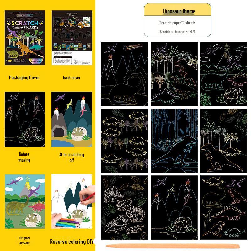 Conjunto Colorido de Arte Scratch: Livro de Rabiscos e Desenhos DIY de Desenho Animado para Crianças