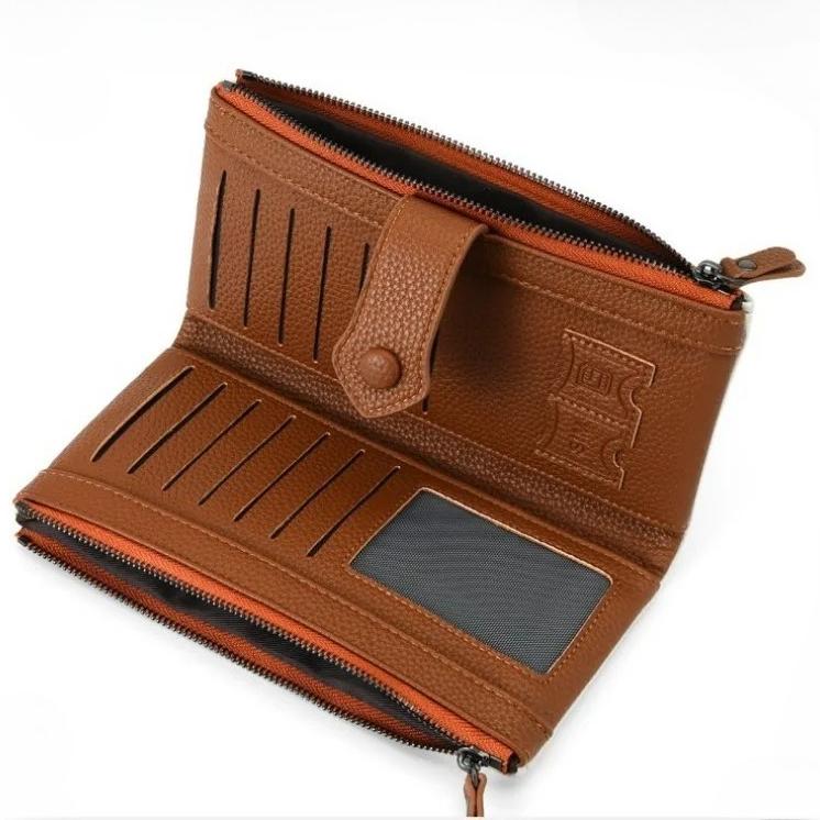 Double Zipper Women's Long Wallet Anti-theft Brushing Pu Leather Purse Multi-card Card Bag ID Bag Mobile Phone Bag