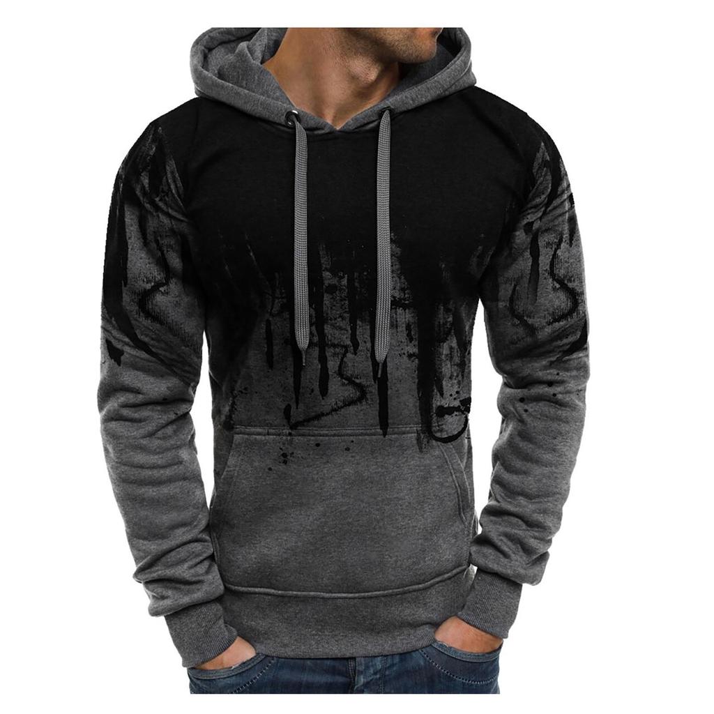 Men Gradient Color Pullover Long Sleeve Hooded Sweatshirt Tops Blouse