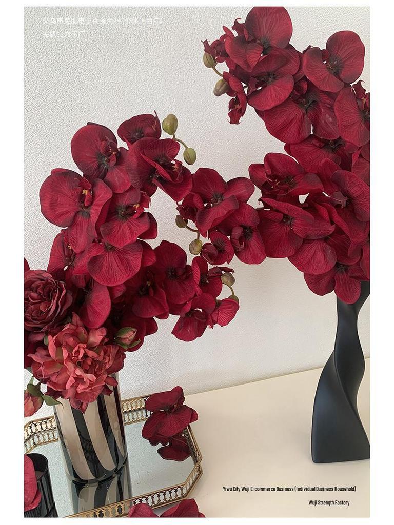 Orquídea Phalaenopsis Roja Flor Artificial Decoración para Sala de Estar o Mesa de Comedor