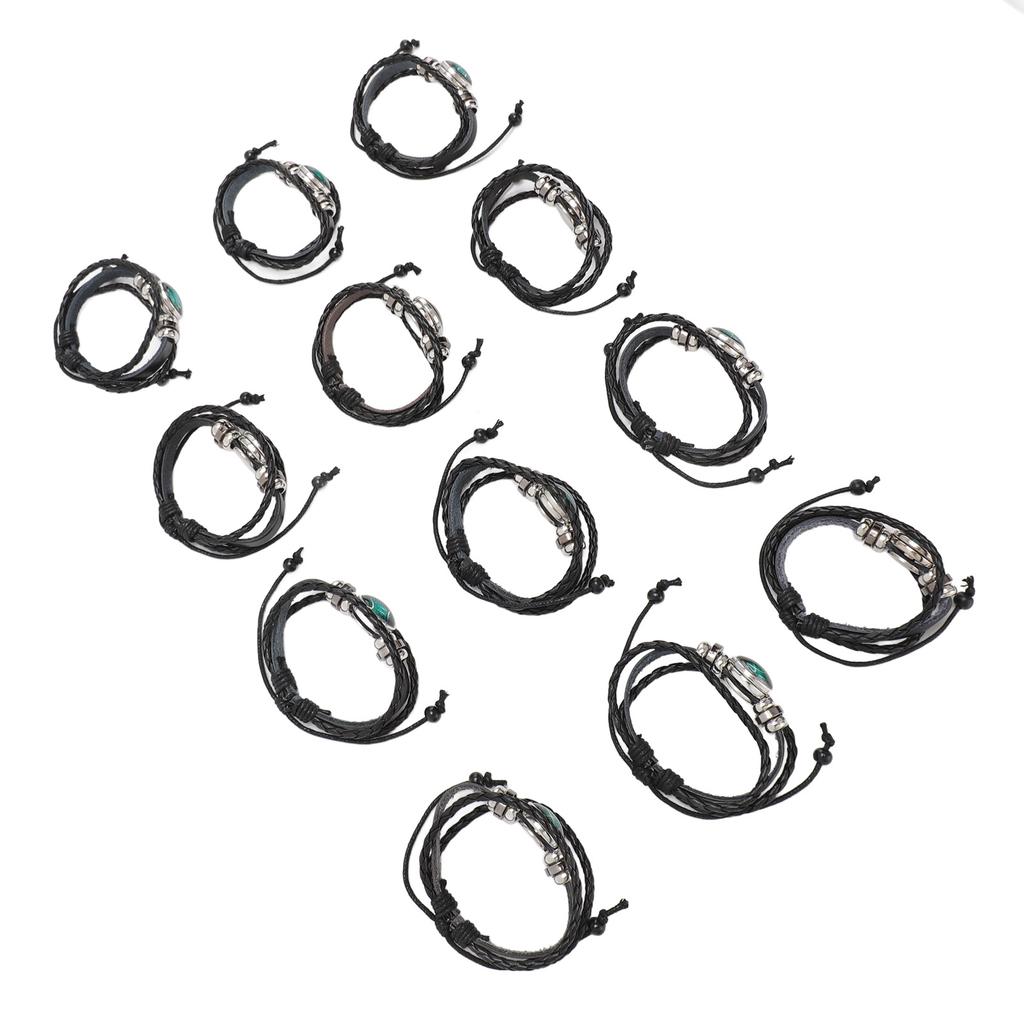 12pcs Zodiac Bracelet Multilayer Woven PU Leather Bracelet Decorative Lightweight Cuff Braided