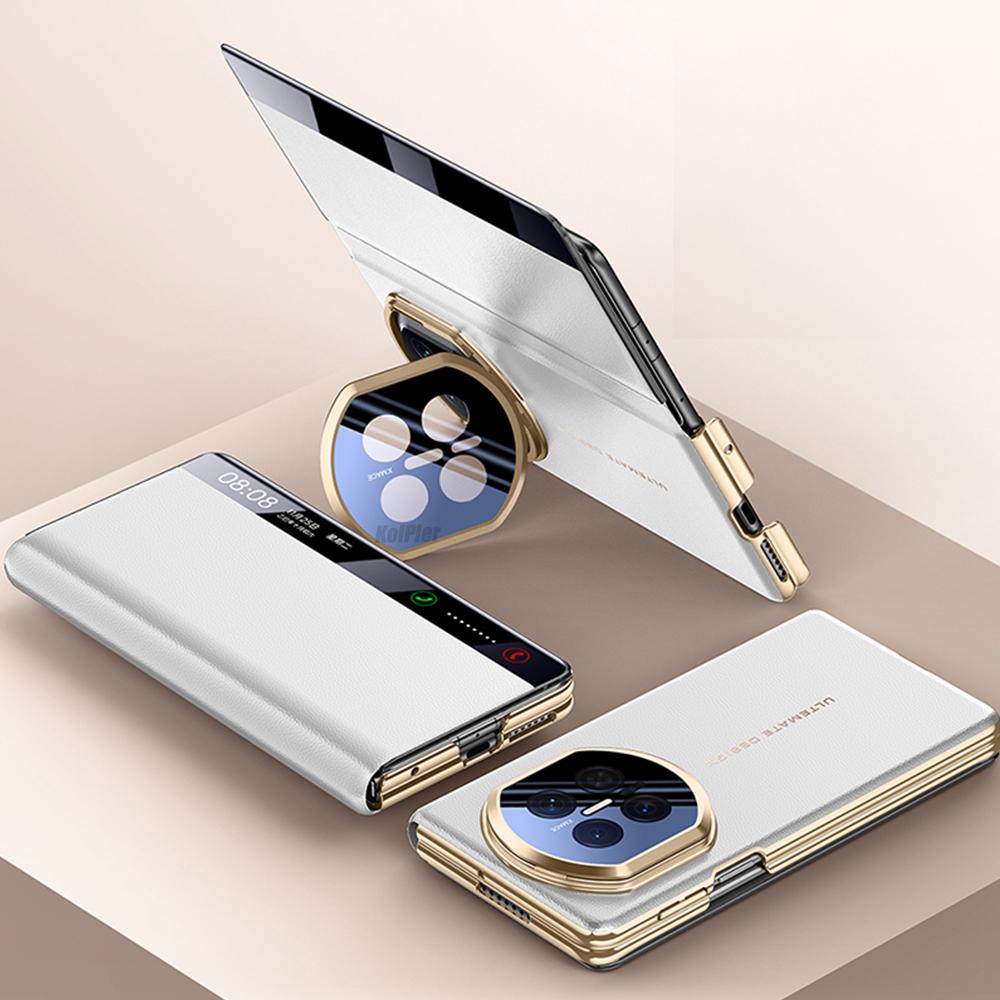 Leder Klapphülle für Huawei Mate X7 2026 Magnet Smart Touch View Aufwecken Schlafen Hochklappbarer Ständer für Kameralinse Originalhülle für MateX7