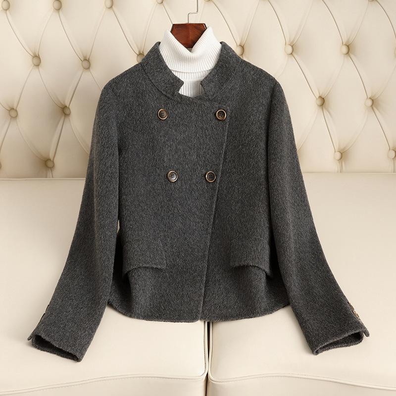 

Double-sided wool coat women s short spring and autumn new casual small double-breasted woolen coat M（100-115） темно-сірий