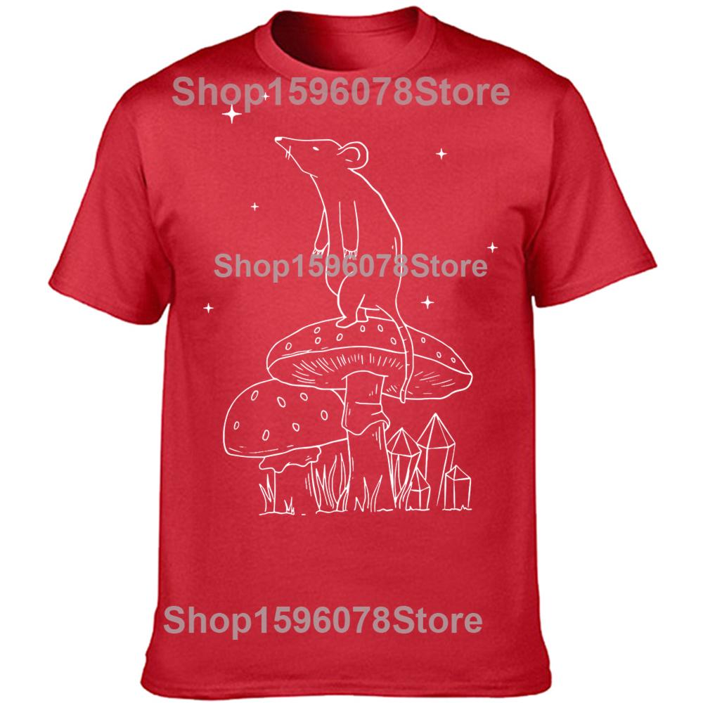 Lustiges Pilz-Ratten-Grafik 100% Baumwoll-T-Shirts Herren Damenmode Lässiges T-Shirt Locker Übergroß Streetwear T-Shirt